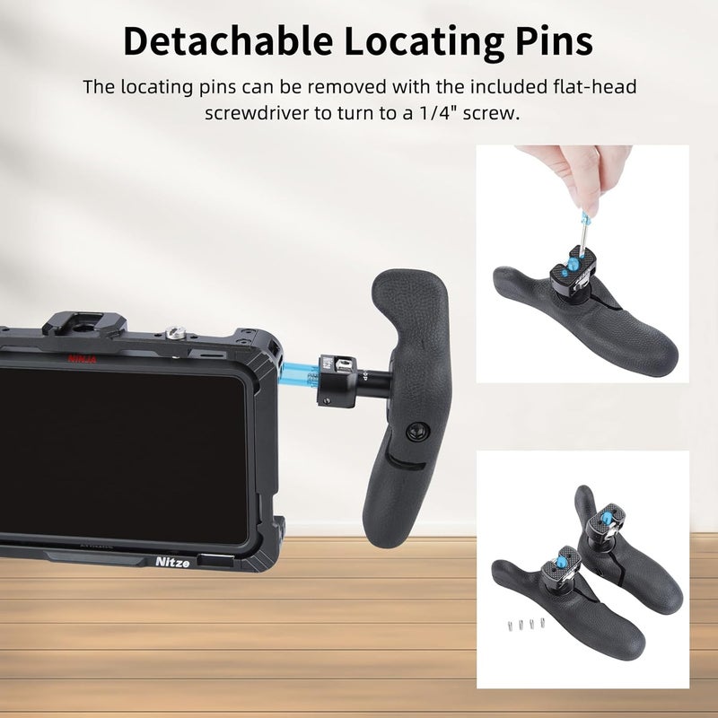 Nitze Side Handle Kit with 1/4" Screw and Detachable Locating Pins, 360° Adjustable Left and Right Side Handles for Smartphone/iPad/Monitor/Camera Cages - PA32D - Image 4